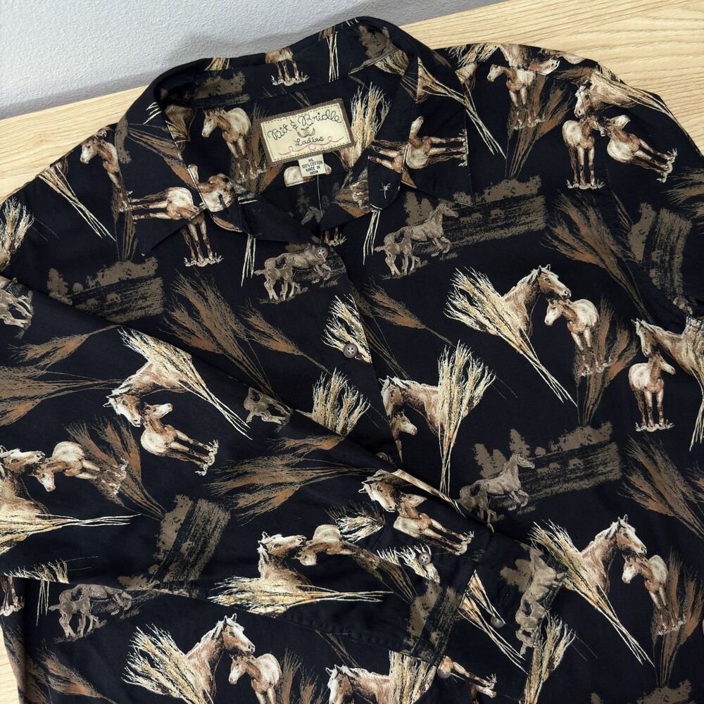 Vintage Western Shirt Womens XL Horse Equestrian Rodeo Americana Cowgirl 90s
